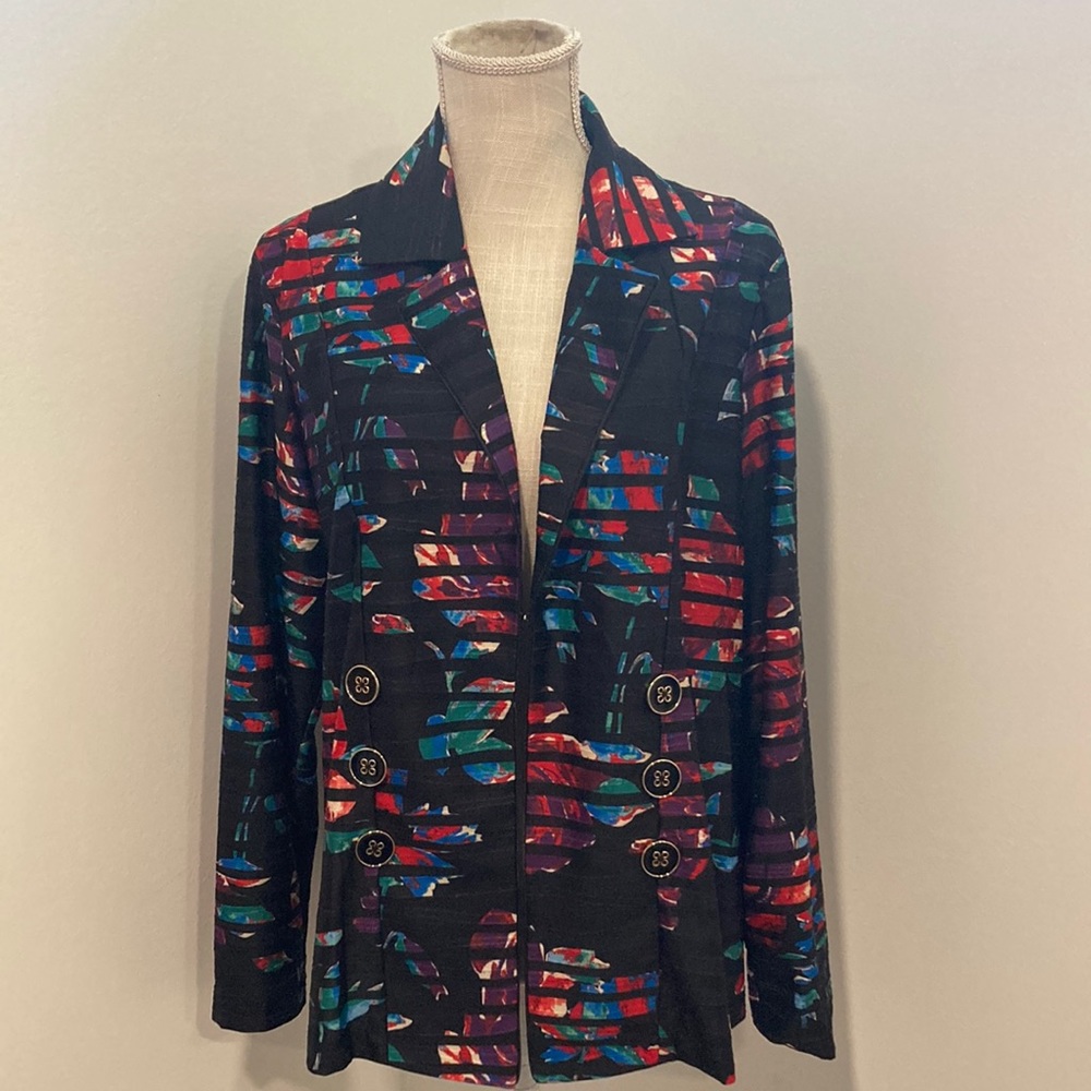 Multiples multi color roses striped jacket L